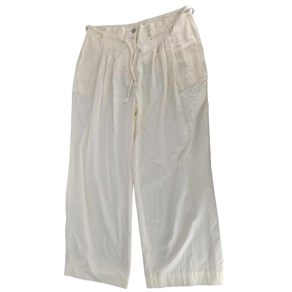 DKNY Ivory Wide Leg Pleated‎ Rope Belt Trousers Pants Size 14 New